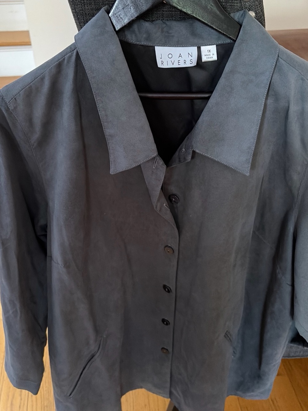 Joan Rivers Gray Suede Button-Front Jacket